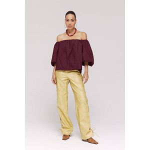 HARPER & YVE imitatieleren wide leg regular waist broek geel