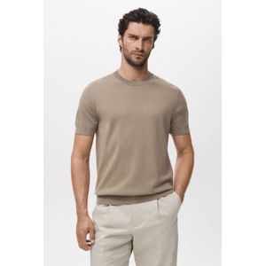 Mango Man regular T-shirt fijn gebreid lichtbruin
