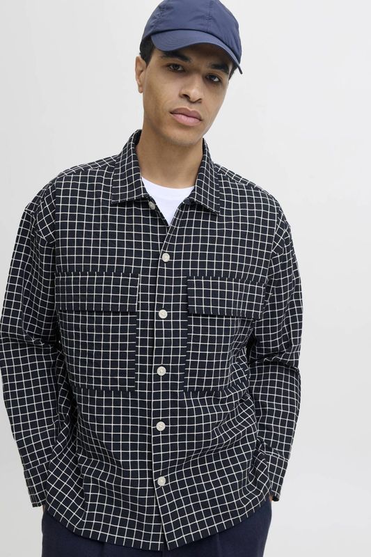 JACK & JONES Overhemd 'JPRBLATRAVIS'  nachtblauw / wit