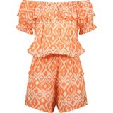 Vingino off shoulder jumpsuit Phelena met all over print licht neonoranje/wit