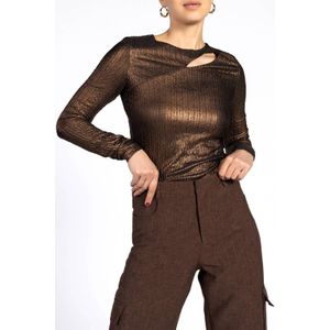 Aaiko - Top lange mouw - Donker bruin - MILLIE PES 144