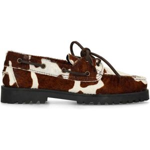 Sacha - Veterschoenen - Bruin - Cow Print - Platte Hak 3 cm