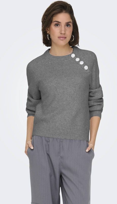 Only - ONLLAUREN LIFE LS O-NECK BUTTON KNT - Gebreide Trui - Medium Grey Melange