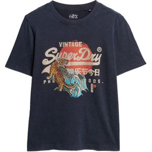 Superdry T-shirt TOKYO VL RELAXED T SHIRT met printopdruk en strass steentjes marine