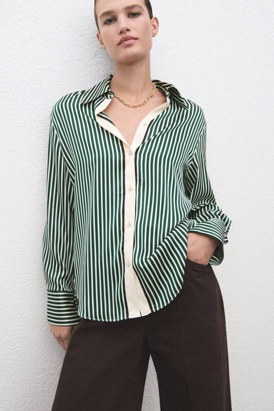 Mango - Blouse - Groen - Gestreept