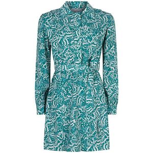 Lofty Manner jurk Kali met all over print en ruches turquoise/ wit