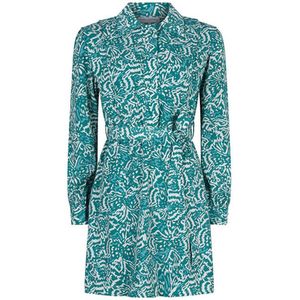 Lofty Manner jurk Kali met all over print en ruches turquoise/ wit