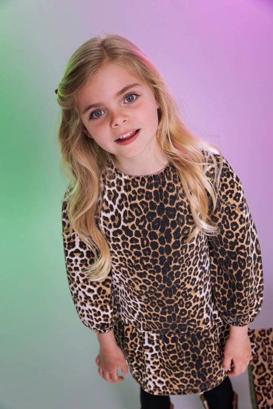 Quapi - A-lijn Jurk - Panterprint - 100% Katoen - Lange Mouwen