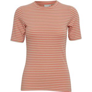 ICHI gestreept T-shirt IHMIRA koraalrood/beige