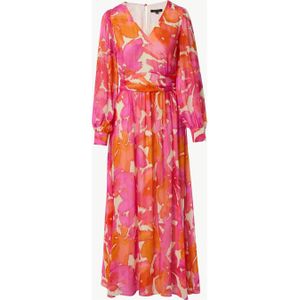 comma maxi jurk met all over print en open detail roze/oranje/ecru
