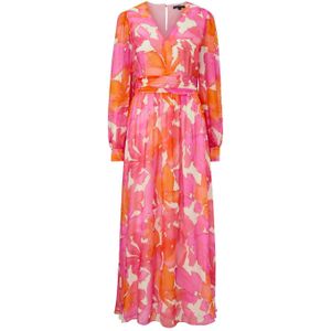 comma maxi jurk met all over print en open detail roze/oranje/ecru