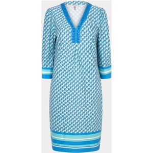 Esqualo jurk met all over print en kraaltjes blauw/ lichtblauw