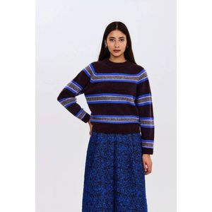 CKS gestreepte gebreide trui met wol donkerbruin