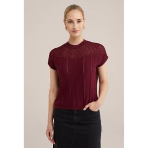 WE Fashion gebreide top met ingebreid patroon licht aubergine