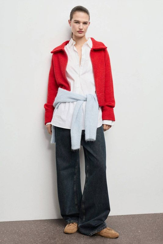 Mango gebreid vest koraalrood