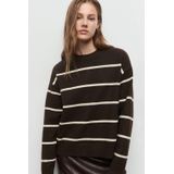 MANGO Trui 'MARINA'  donkerbruin / wit