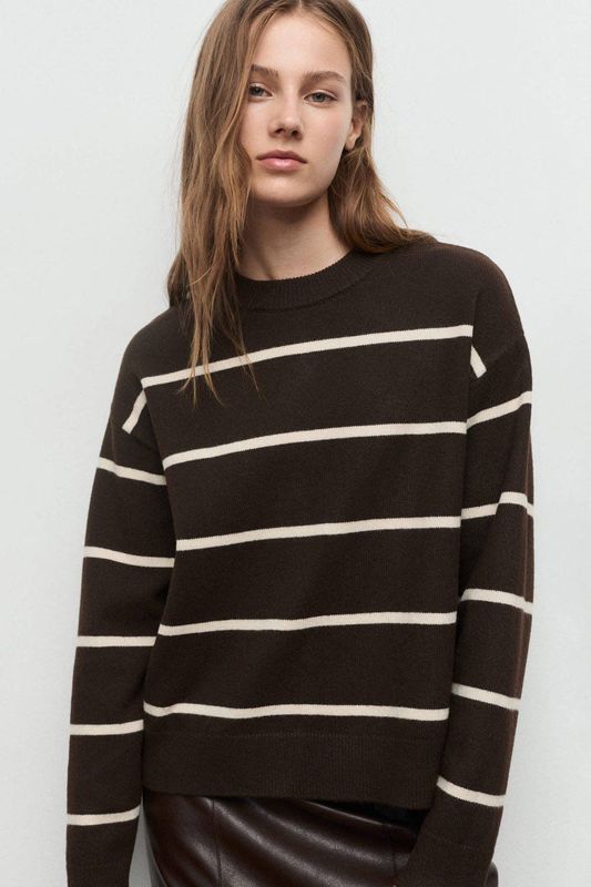 MANGO Trui 'MARINA'  donkerbruin / wit