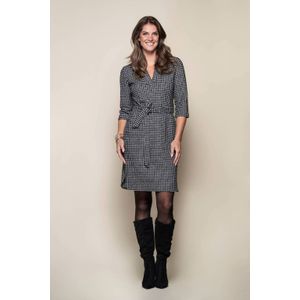 Elvira Collections bouclé geruite midi jurk zwart