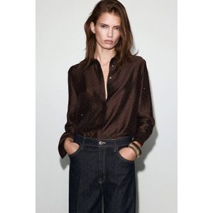 Mango blouse donkerbruin met pailletten