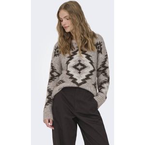 ONLY - ONLAZU - Gebreide Trui - Donkerbeige / Grijs / Zwart