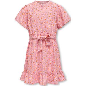 KIDS ONLY GIRL jurk KOGPALMA met all over print en volant roze/oranje/wit