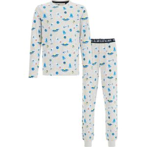WE Fashion pyjama met all over print lichtgrijs melange/blauw