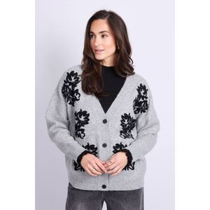 C&S The Label gebloemde gebreid vest grijs melange