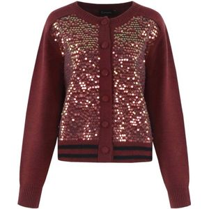 G-maxx gestreepte gebreid vest donkerrood met pailletten