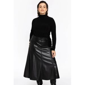 Flared Rok - Zwart - FAUX LEATHER - A-lijn