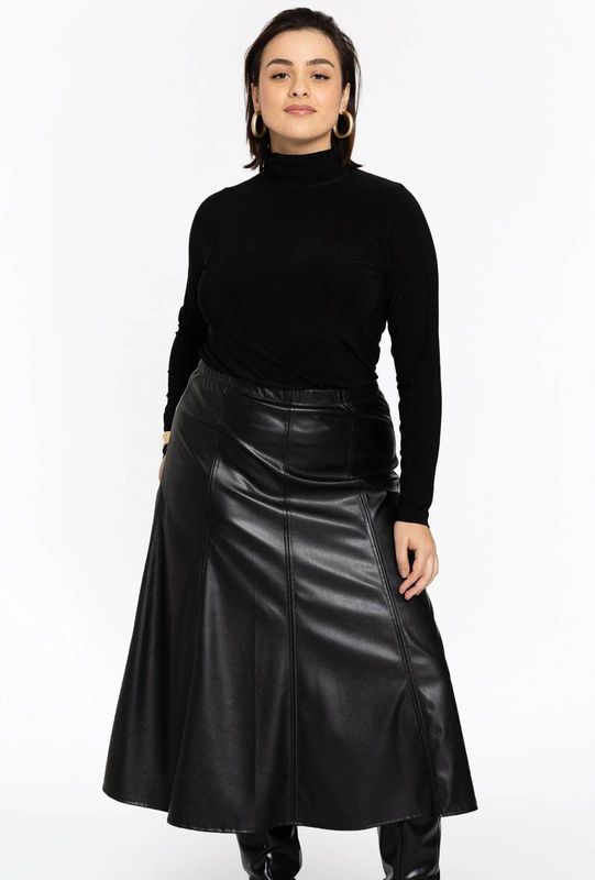 Flared Rok - Zwart - FAUX LEATHER - A-lijn