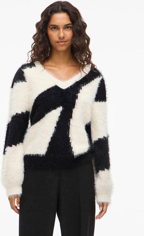 VILA - VIKUNNUO - Trui - Beige / Zwart - Knitwear