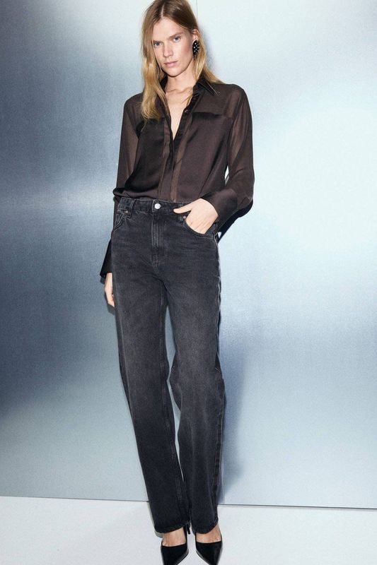 Mango satijnen blouse bruin