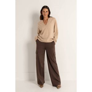 Claudia Sträter - Flared High Waist Cargo Broek - Donkerbruin