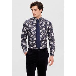 SELECTED HOMME slim fit overhemd SLHSLIMSOHO-ETHAN met all over print donkerblauw