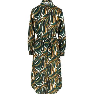 LOLALIZA blousejurk met grafische print en ceintuur groen/bruin/wit