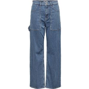 ONLY gestreepte high waist wide leg jeans ONLKIRSI medium blue denim