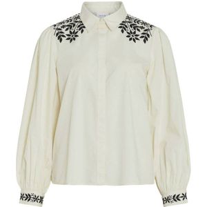 VILA gebloemde blouse VICARIA crème/ zwart