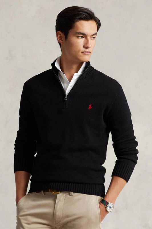 POLO RALPH LAUREN - Trui - Zwart - Katoen - Halve Rits