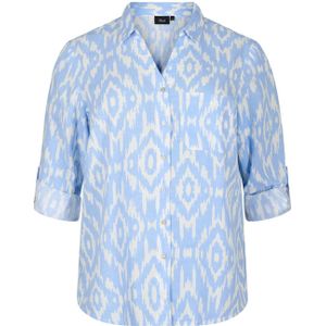Zizzi blouse met all over print lichtblauw/ecru