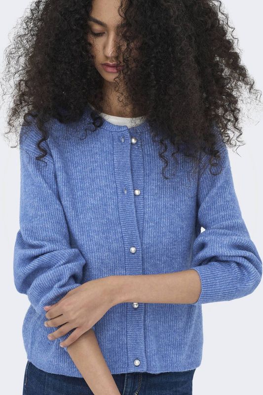 JDY - Gebreide Trui - O-hals - Lange Mouwen - Knoopsluiting - Parel Versiering