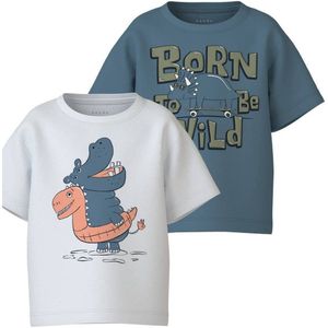 NAME IT MINI T-shirt - set van 2 blauw/wit