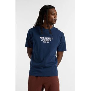 New Balance - T-shirt - Donkerblauw/Wit - Korte Mouwen - Ronde Hals