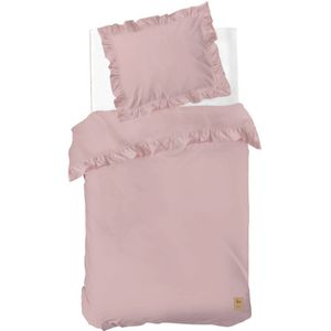 Dindi Home katoenen dekbedovertrek 1-persoons roze met ruffles (140x200 cm)