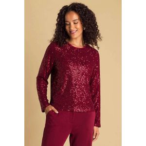 Ivy Beau glitter top donkerrood met pailletten