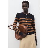 Mango gestreepte gebreid vest bruin
