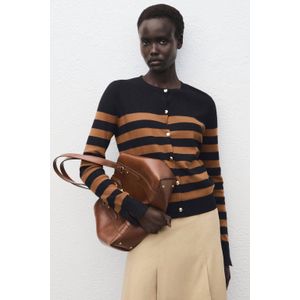 Mango gestreepte gebreid vest bruin