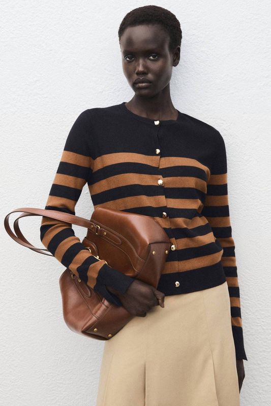 Mango gestreepte gebreid vest bruin