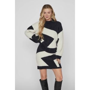 Vila Trui Vigrace L/s High Neck Knit Pullover 14096121 Black/birch Graphic Dames Maat - S