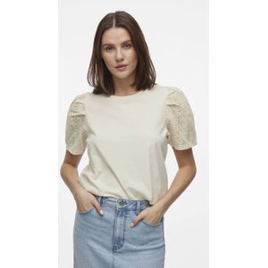 VILA - MERRY - Top - Ecru - 100% Katoen - Korte Mouwen