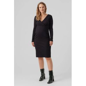 VERO MODA MATERNITY ribgebreide zwangerschaps- en voedingsjurk VMMLAVENDER zwart